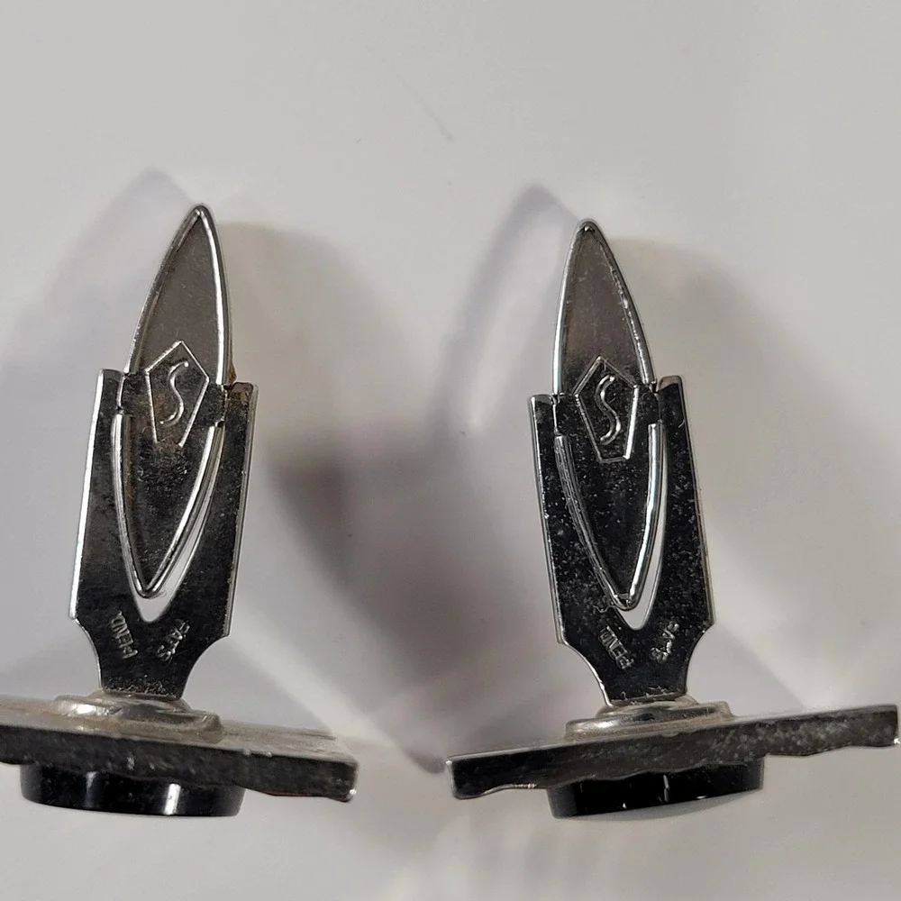 Vintage Swank Cufflinks‎ Mens Silver Tone Black Stone Sunburst Square Design